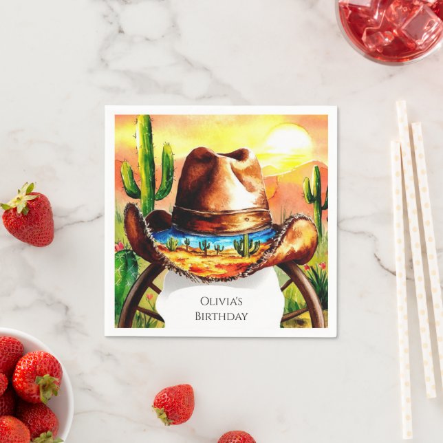 Watercolor Boho Cowboy Birthday Napkin (Insitu)