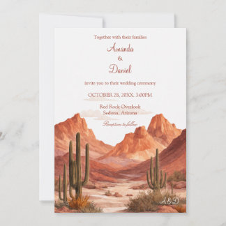 Watercolor Boho Desert Mountain Southwest Wedding Invitation