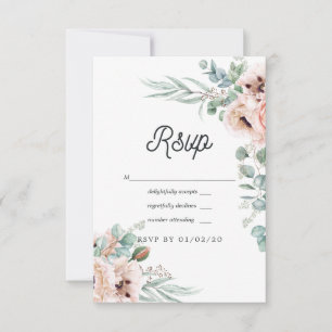 Watercolor Boho Eucalyptus Poppy Wedding RSVP Card