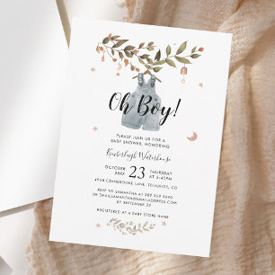 Watercolor Boho Fall Boy Baby Shower Invitation