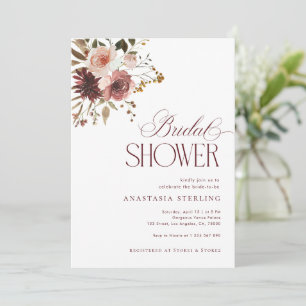 Watercolor Boho Fall Burgundy Floral Bridal Shower Invitation