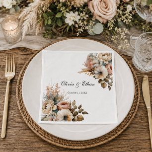 Watercolor Boho Fall Floral Wedding Napkin
