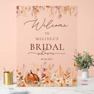 Watercolor Boho Fall Pumpkin Bridal Shower Welcome Acrylic Sign