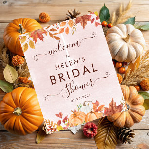 Watercolor Boho Fall Pumpkin Bridal Shower Welcome Photo Print