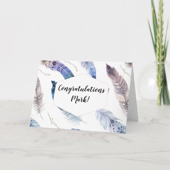Watercolor Boho Feathers - Congratulations Card (Front)
