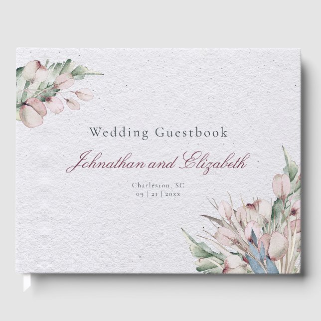 Watercolor Boho Floral and Botanical Wedding Guest Book (Front)