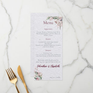 Watercolor Boho Floral and Botanical Wedding Menu