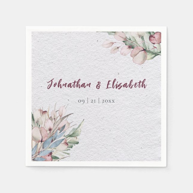 Watercolor Boho Floral and Botanical Wedding Napkin (Front)