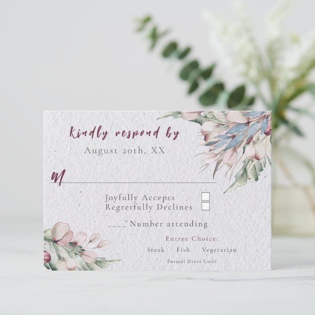 Watercolor Boho Floral and Botanical Wedding RSVP Card (Standing Front)