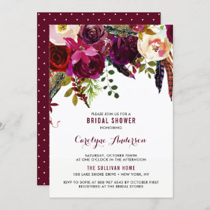Watercolor Boho Floral Autumn Bridal Shower Invitation