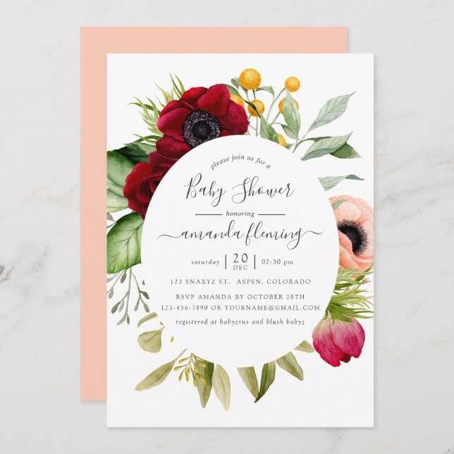 Watercolor Boho Floral Baby Shower Invitation (Front/Back)