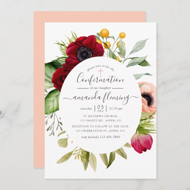 Watercolor Boho Floral Confirmation Invitation (Front/Back)