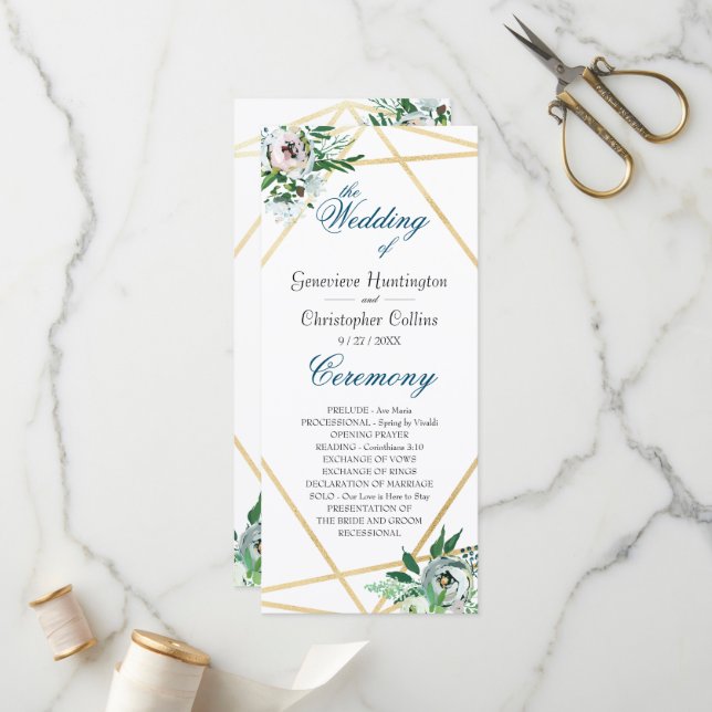 Watercolor Boho Floral Geometric Wedding Ceremony Program (Front/Back In Situ)