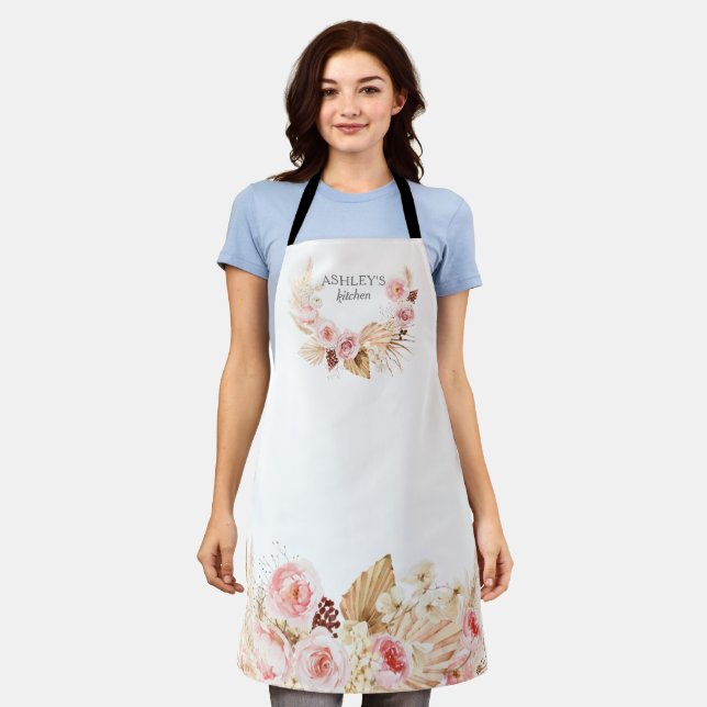 Watercolor Boho Floral Pampas Grass personalised Apron (Worn)