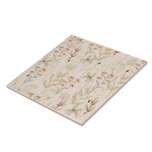 Watercolor Boho Floral Pattern Ceramic Tile