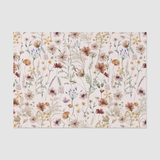 Watercolor Boho Floral Pattern Tissue Paper (Front)