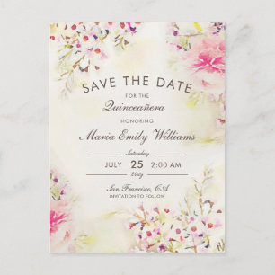 Watercolor Boho Floral Qinceanera Save The Date Announcement Postcard