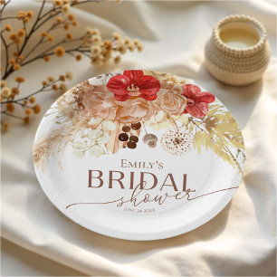 Watercolor Boho Floral Terracotta Bridal Shower Paper Plate