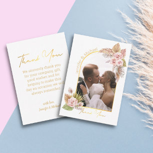 watercolor boho floral thank you wedding photo card