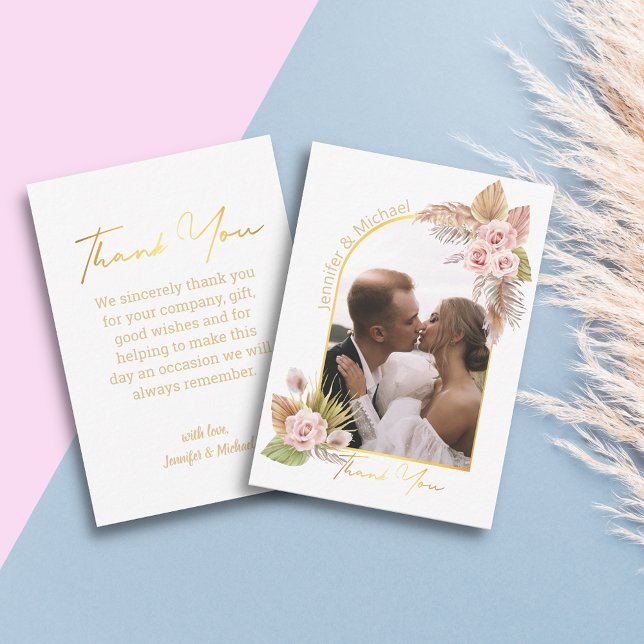 watercolor boho floral thank you wedding photo  card (Creator Uploaded)