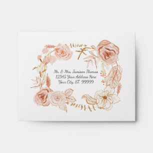 Watercolor Boho Floral Wedding Blush Pink Foliage Envelope