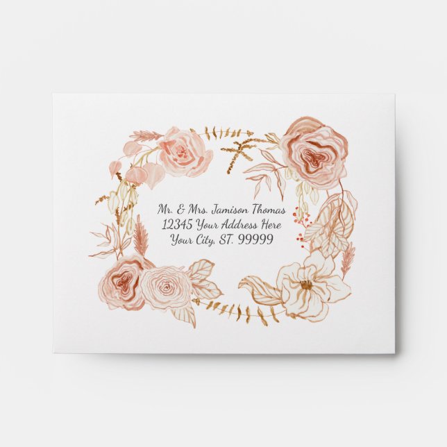 Watercolor Boho Floral Wedding Blush Pink Foliage Envelope (Front)