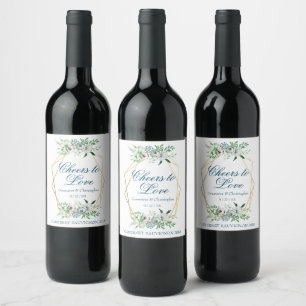 Watercolor Boho Floral Wedding Cheers to Love Wine Label