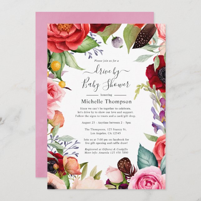 Watercolor Boho Floral Wedding Update Invitation (Front/Back)