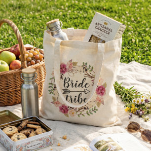 Watercolor Boho Floral Wreath Bride Tribe Tote Bag