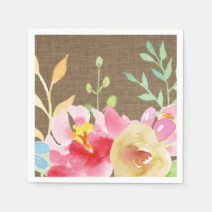 Watercolor Boho Flowers & Burlap Napkin