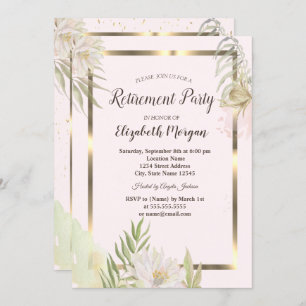 Watercolor Boho Flowers Gold Frame Retirement  Invitation
