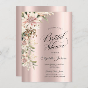 Watercolor Boho Flowers Rose Gold Bridal Shower Invitation