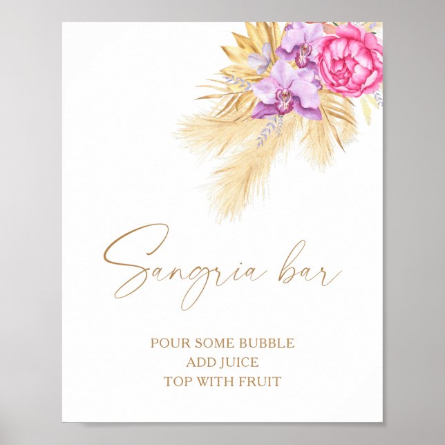 Watercolor boho flowers - sangria bar poster (Front)