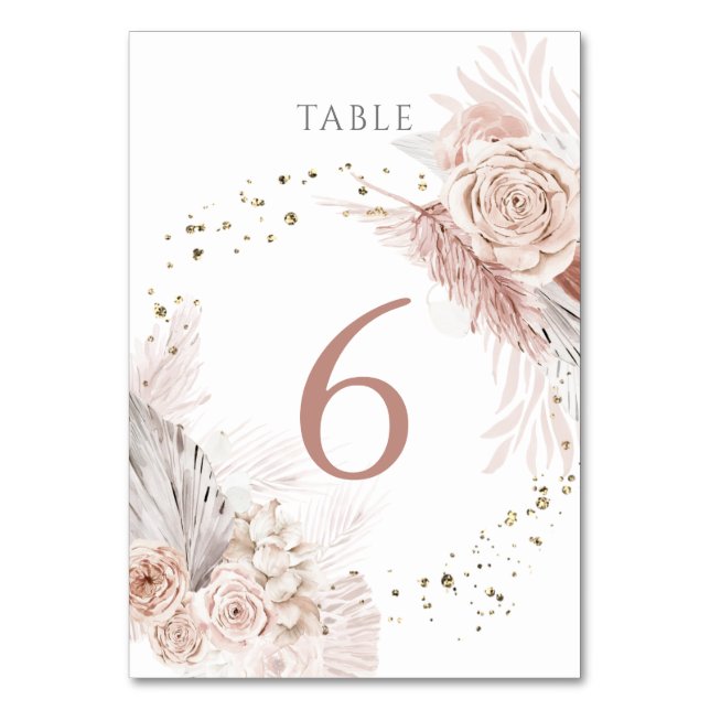 watercolor boho flowers Table Number 6 (Front)