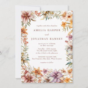 Watercolor Boho Flowers Wedding Invitation