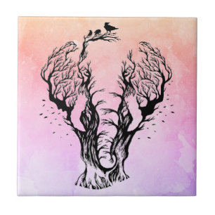 Watercolor Boho Forest Elephant Ceramic Tile