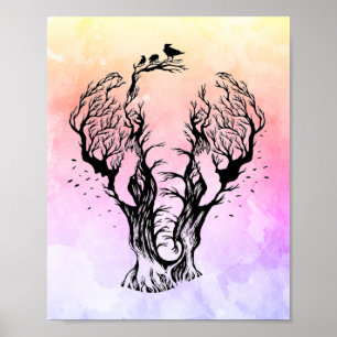 Watercolor Boho Forest Elephant Poster