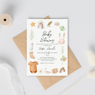 Watercolor Boho Frame Baby Shower Invitation