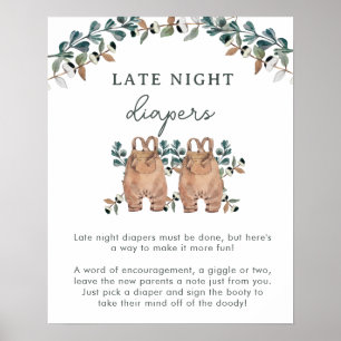 Watercolor Boho Gender Neutral Twins Shower Games Poster