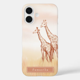 Watercolor Boho Giraffe Personalised iPhone 16 Case