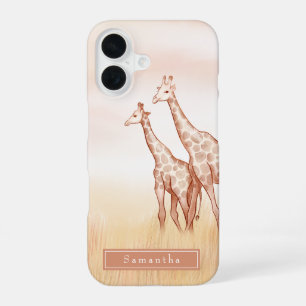 Watercolor Boho Giraffe Personalised iPhone 16 Case
