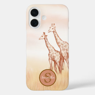 Watercolor Boho Giraffe Personalised Monogram iPhone 16 Case