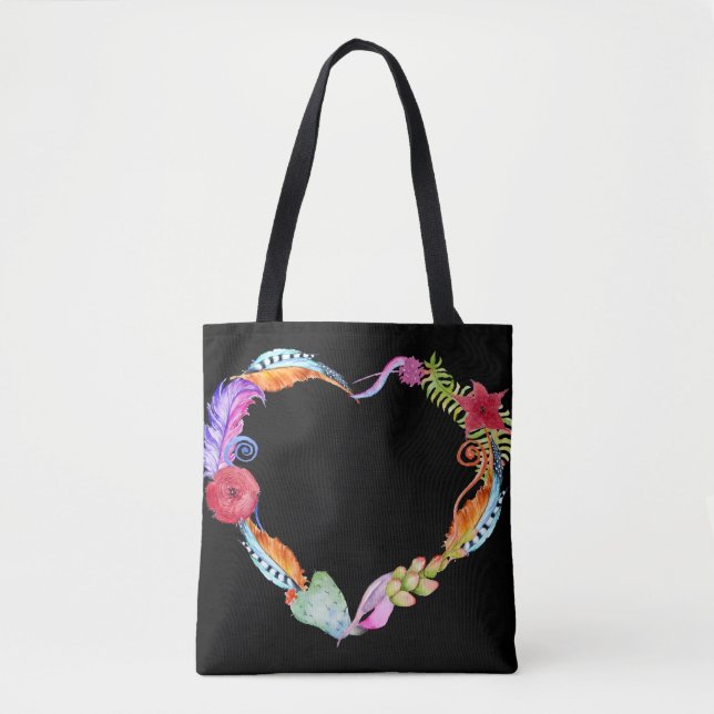 Watercolor Boho Heart Tote Bag (Front)