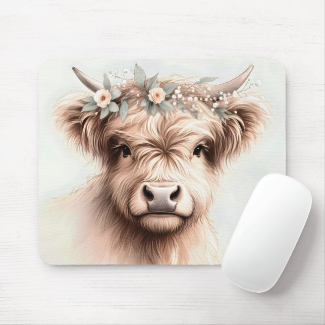 Watercolor Boho Highland Cow  Mouse Pad (With Mouse)