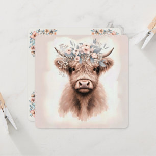 Watercolor Boho Highland Cow With Bridal Flowers Invitation