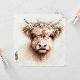 Watercolor Boho Highland Cow With Bridal Headpiece Invitation