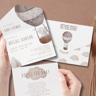 Watercolor Boho Hot Air Balloon Baby Shower All In One Invitation