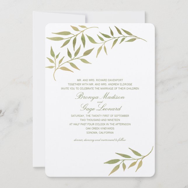 Watercolor Boho Laurel Branches | Wedding Invitation (Front)