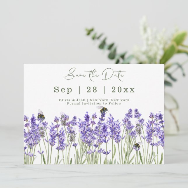 Watercolor Boho Lavender Save The Date Card (Standing Front)