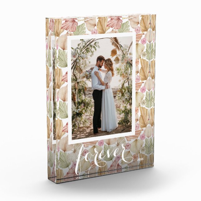 Watercolor Boho Leaves and Roses Photo Block (Left)